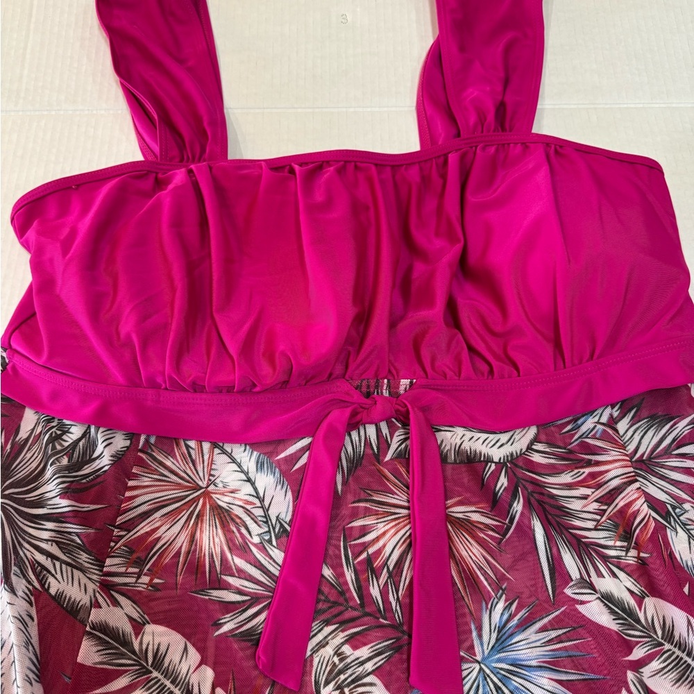 Swim suit Vibrant Pink and Floral Tank-ini
